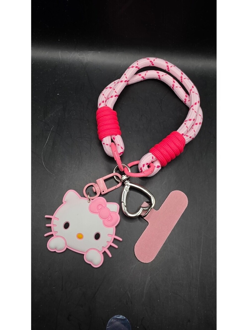 Hello Kitty Pink Braided Phone Lanyard with Heart-Shaped Clasp and Keychain